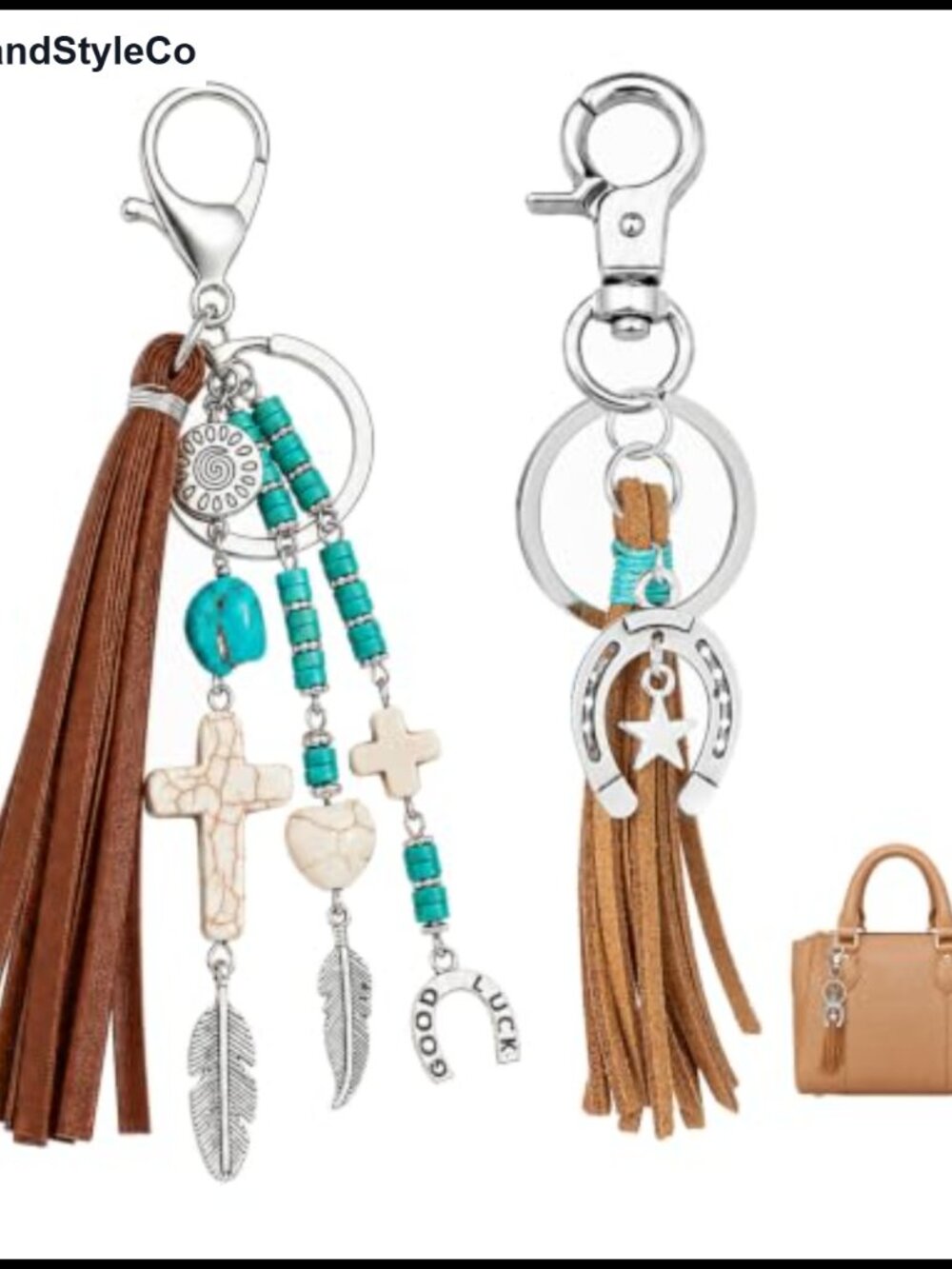 2pcs Western Bag Charms Tassel Keychain Faux Turquoise Cowgirl Purse Charm